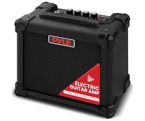 Pyle Portable Electric Guitar Amp, Battery or Wall Powered 10W Mini Amplifier with 5" High Definition Speaker, Distortion, Headphone Out, Carry Strap