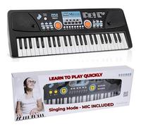 Pyle Portable Electric Keyboard 49 Keys 2 in 1 Karaoke 16 Tones 8 Musical Rhythms and Microphone with Built-in Speakers and Rechargeable Battery, Black