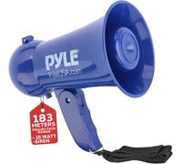 Pyle Portable Megaphone - Battery Operated Horn Loudspeaker with Siren, Built-in Dynamic Microphone Speaker, Adjustable Volume Control, Talk, and Siren Switch (Navy Blue)