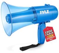 Pyle Portable Megaphone Speaker, 1200 Yard Range, Lightweight Bullhorn with Siren, Rechargeable Battery, Handheld Mic, Adjustable Volume Control, Durable for Indoor/Outdoor Use, Transparent Blue