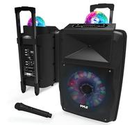 Pyle 30cm Portable PA System, DJ Bluetooth Party Speaker, Active PA Speakers, 700W Battery Powered Rechargeable Sound Speakers w/Disco LED Lights and Wireless Microphone, Recording Mode- USB/SD/Radio