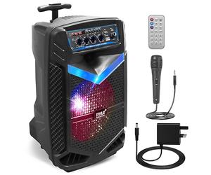 Pyle, Portable PA System, Active Speakers, Powered Speakers -400W Rechargeable Outdoor Bluetooth Speaker- w/ 18” Subwoofer 1” Tweeter, Microphone and Speaker, PartyBox Lights, Recording, USB/SD/Radio