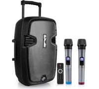 Pyle Portable PA System, Powerful Speaker with 2 Wireless Mics, Trolley Handle & Wheels, Long Battery, Enhanced Audio Controls Ideal for Karaoke, Events, DJs & Public Speaking.