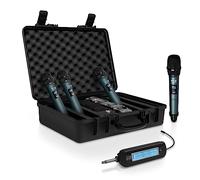 Pyle Portable UHF Band Receiver System, 4 Channel Wireless Microphone System Independent Channel Controls, RF Signal LCD Indicator, Digital Audio Microphone Set with 4 Handheld Microphones