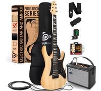 Pyle Prog Rock EG Series Electric Guitar with Amp Kit, 39" Full Size with Dual Humbucker Pickups, Low Profile Neck and Solid Paulownia Body, Premium Accessory Kit Included (Natural Gloss)