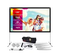 Pyle Projector Screen with Stand - 120" 16:9 HD 4K Portable Lightweight Freestanding Foldable Indoor Outdoor Movie Projection Display with Frame for Home Theater
