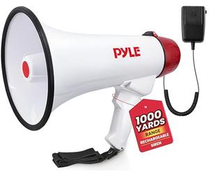 Pyle Rechargeable Megaphone PA Speaker - 40W Bullhorn with Siren, AUX Input, Record Function & 900m Range - Loud Handheld Speaker for Coaches, Cheerleading, Safety Drills & Crowd Control