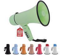 Pyle Rechargeable Megaphone Speaker with Siren, Bullhorn 20W with Loud Speaker, For Music, Whistle and Record Cheer Megaphones, For Soccer Coach and Football Game Day Essentials, Green