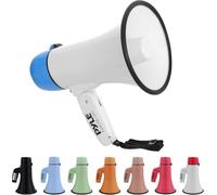Pyle Rechargeable Megaphone Speaker with Siren, Bullhorn 20W with Loud Speaker, For Music, Whistle and Record Cheer Megaphones, For Soccer Coach and Football Game Day Essentials, White-Blue