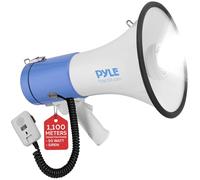 Pyle Rechargeable Megaphone Speaker with Siren, Bullhorn 50W with Loud Speaker, For Music, Whistle and Record Cheer Megaphones, For Soccer Coach and Football Game Day Essentials