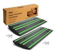 Pyle Rubber Curb Ramp 122cm, Heavy Duty Non-Slip Threshold Ramps with Green Reflective Strips, Waterproof Rubber with Expansion Screws for Driveways, Sheds, Steps, and Garages