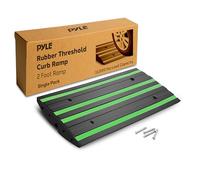 Pyle Rubber Curb Ramp for Driveway, 61cm Heavy-Duty Non-Slip Portable Ramp with Green Reflective Strip, Waterproof Design for Sheds, Steps, Sidewalks, or Outdoor Use