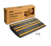 Pyle Rubber Curb Ramp, Heavy Duty Non-Slip Portable Ramp for Shed, Steps, Driveway or Pavement, Marine Grade Waterproof with Green Reflective Strip for Vehicles, RVs, Wheelchairs