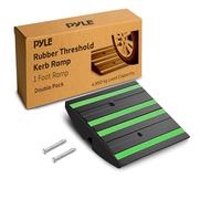 Pyle Rubber Curb Ramp with Reflective Strips, 30 x 40 x 6.5cm Non-Slip Portable Solution for Shed, Driveway, Steps or Vehicle Access, Includes Fixings for Secure Use, Green