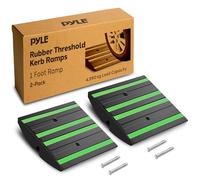 Pyle Rubber Curb Ramp for Driveway, 30cm Heavy Duty Non-Slip Threshold, Green Reflective Strip, Easy Mount with Screws, 30cm Shed Ramps, Portable Ramp for Steps, Paths, and Sheds