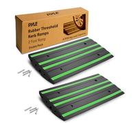 Pyle Rubber Kerb Ramp Set, 2 Pack Heavy Duty Portable Ramps for Steps, Sheds, or Driveways, Non-Slip Marine Grade with Green Reflective Strip, Threshold for Shed