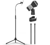 Pyle Tripod Mic Stand, Adjustable Gooseneck Microphone Stand, Sturdy Build, Non-Slip Rubber Feet, Folds Flat for Compact Storage, Includes Mic Clip & 5/8" Adapter, 52.36" to 79.13" Inch