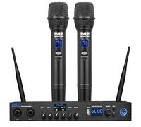Pyle UHF Wireless Microphone System - Portable Digital Audio Sound Mixer Receiver w/Bluetooth, 2 Handheld Mic, Receiver Base, Addressable Frequency, Great for Home Karaoke & Professional Use, Black