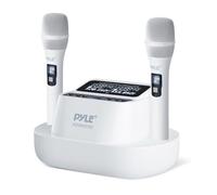 Pyle UHF Wireless Microphone System with 2 USB Rechargeable Microphones, Anti-jamming, High-fidelity, Fixed Frequency, Ideal for Karaoke, Conferences, Offices and Professional Audio Performance
