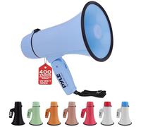 Pyle 20W Megaphone Bullhorn - Portable, Automatic Siren & Adjustable Volume,Projection Range Up to 400 Square Yards, Aux Input, Talk, Siren, Music, Whistle, & Record, Shoulder Strap (Blue)