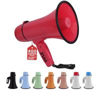 Pyle 20W Megaphone Bullhorn - Portable, Automatic Siren & Adjustable Volume,Projection Range Up to 400 Square Yards, Aux Input, Talk, Siren, Music, Whistle, & Record, Shoulder Strap (Red)