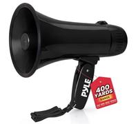 Pyle Unisex Pmpra213bk Lightweight And Portable Bullhorn Megaphone, Aux (3.5mm) Input For MP3/Music, Automatic Siren, 20-Watt, MIC/TALK (Black), Black