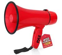 Pyle Unisex Pmpra213bk Lightweight And Portable Bullhorn Megaphone, Aux (3.5mm) Input For MP3/Music, Automatic Siren, 20-Watt, MIC/TALK (Red), Red