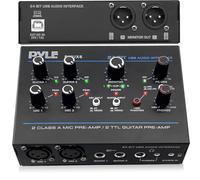 Pyle USB Audio Interface - 24-Bit MIC & Dual Guitar Input, PC/Mac Compatible, 48V Phantom Power, XLR Monitor Out, Stereo/Mono Switch, Low Noise Design, Home Studio & Streaming