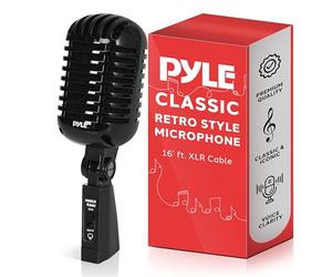 Pyle Vintage Dynamic Microphone, Retro Microphones, Classic Old Style Vocal Mics, Unidirectional Cardioid Mic w/ XLR Cable, Universal Stand Compatible for Live Performance, Studio Recording, Podcast