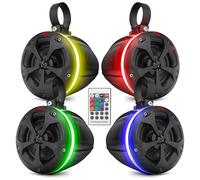 PYLE Waterproof Off-Road Speakers - 4’’ 800W Marine Grade Wakeboard Tower Sport Speaker, Full Range Outdoor Stereo Speaker for ATV/UTV, Jeep, Boat w/RGB Lights & Remote Control 2 Pair - PLUTV47R
