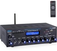 Pyle Wireless BT Stereo Amplifier, Multi Channel, 200 Watt Power, Home Audio Receiver System with FM Radio, BT, USB SD, AUX, RCA, Mic-in, BT and FM Antenna