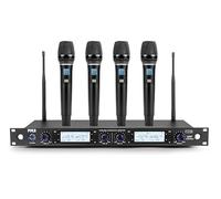Pyle Wireless Microphone System | Includes 4 Portable Wireless Microphones with 200ft Range | UHF Selectable Frequencies | Rack-Mountable Plug & Play Configuration | Clear Sound for