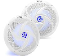 PyleUsa 8 Inch Marine Speakers - 2 Way Full Range Stereo Sound, 160 Watt, White - LED Light: Blue Illumination, Water-Resistant Design