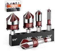 Pylevemv 5Pcs Countersink Drill Bit Set, Premium Countersink Drill Bit with 82-Degree, 5 Flutes, Quick-Change Hex Shank, 1/4 Inch to 3/4 Inch Size, Countersink Drill Bits for Wood, Metal, Plastic