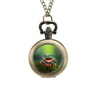 Pylon Blue Laughing Tree Frog Vintage Pocket Watch Alloy Pendant Watches Necklace Gift for Men Women Coppery-Style