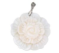 Pyltha Abalone Shell Pendant, Natural Seashell Jewelry, 3 Layered Flower Design - Elegant Accessory, Versatile Style for Casual or Office Wear (White)