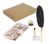 Pyltha Pen Gift Box with Dip Pen, Stainless Steel Nib, Black Gold, 90 - Page Notebook - Elegant Writing Set, Durable Holder, Ideal for Calligraphy (SP152001 black gold star)