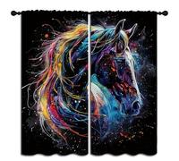 PYMATYTN Farm Animal Blackout Curtains for Boys Girl Bedroom Decor,Funny Horse Colorful Splash Art Thermal Insulated Rod Pocket Drapes Darkening Window Curtain for Living Room Home 55x63 inch