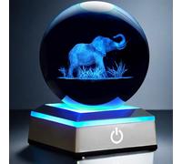 PYMIN3D 3.15 inch Elephant Crystal Ball Night Light with Colorful LED Light Touch Base Elephant Figurines Decor Gifts for Women Friends Birthday Christmas