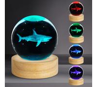 PYMIN3D 3D Crystal Ball Night Light 2.4in Shark Figurines Decor Table Lamp With 16 Colors Change - Stuff for Room Birthday Christmas Toys Gifts for Kids Friends Women Shark Lovers