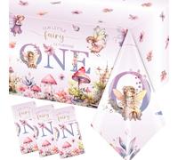 Pymurod 3pcs Fairy First Birthday Decorations Fairy One Tablecloth Little Fairy Garden Table Cover, Fairy 1st Birthday Party Supplies Floral Fairy Table Cloth Baby Shower Decorations