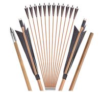 PYMUST 12pcs Premium Handmade Bamboo Arrows - 5" Feathers 33" Shaft, Compatible with Longbow Recurve Bow for Archery Practice & Hunting (Black)