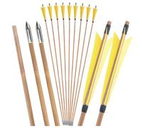 PYMUST 12pcs Premium Handmade Bamboo Arrows - 5" Feathers 33" Shaft, Compatible with Longbow Recurve Bow for Archery Practice & Hunting (Yellow)
