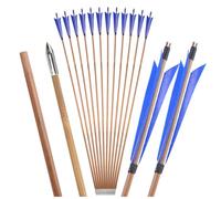 PYMUST 12pcs Premium Handmade Bamboo Arrows - 5" Feathers 33" Shaft, Compatible with Longbow Recurve Bow for Archery Practice & Hunting (Blue)