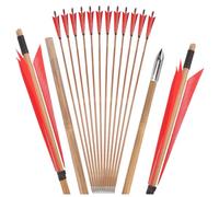 PYMUST 12pcs Premium Handmade Bamboo Arrows - 5" Feathers 33" Shaft, Compatible with Longbow Recurve Bow for Archery Practice & Hunting (Red)