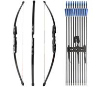 PYMUST 40lbs Right Hand Straight Recurve Bow Kit, 52 Inch Traditional Target Practice Bow, 12 Blue White Shield Fletched 6mm Fiberglass Arrows, Arm & Finger Guards for Adult Male & Female Beginners