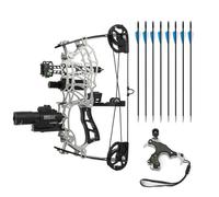 PYMUST Short Axle Compound Bow Hunting Package Adjustable Draw Weight 15-32 Lbs No Bow Press Needed Includes 8 Carbon Arrows, Wrist Release & Sight Left/Right Hand