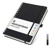 PYNEX A5 Graph Paper Notebook, Hardcover Squared Journal for Women,140 Pages, Writing Notebook for Work, Study - Black