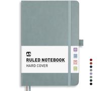 PYNEX A5 Lined Diary Notebook, Leather Journal for Women and Men, Hardcover, 200 Pages with 8 Planning Sheets, Ideal for Writing, Work and Study, 14.5 x 21cm - Grey Blue