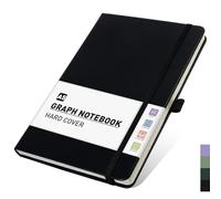 PYNEX A5 Squared Notebook, Grid Journal for Women, Hardcover, 192 Pages, for Writing, Work, Study 14.5 x 21cm - Black